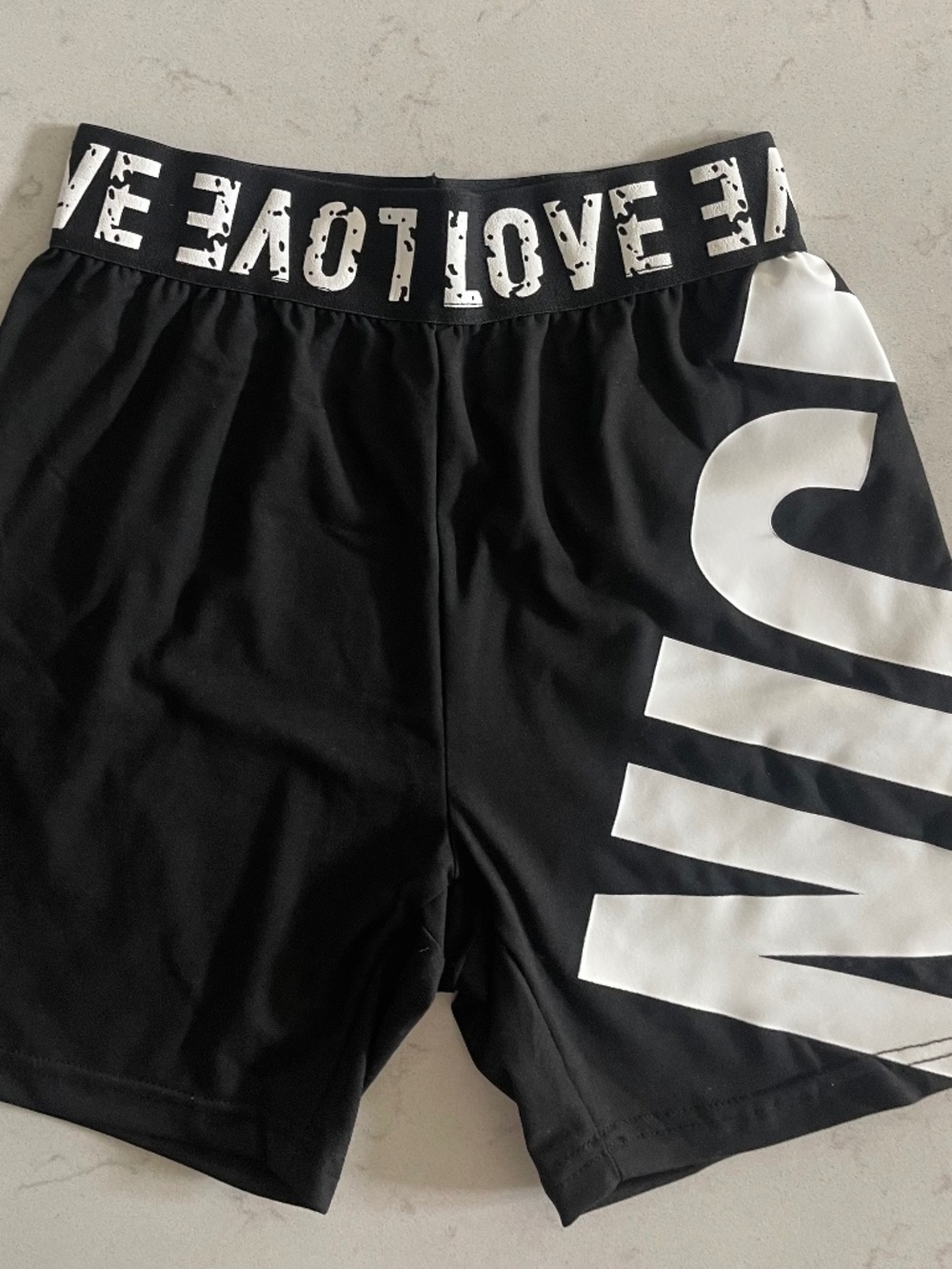 Women’s Black Athletic Shorts LOVE Graphic Elastic Waist Stretch Size M
